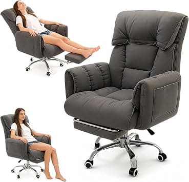 Krauad Office Chair with Footrest, Ergonomic Reclining Computer Chairs with Swivel Rolling Wheels and Lumbar Support, Padded Gaming Chair for Home Office (Grey-A) على Amazon.ae - متتبع الأسعار