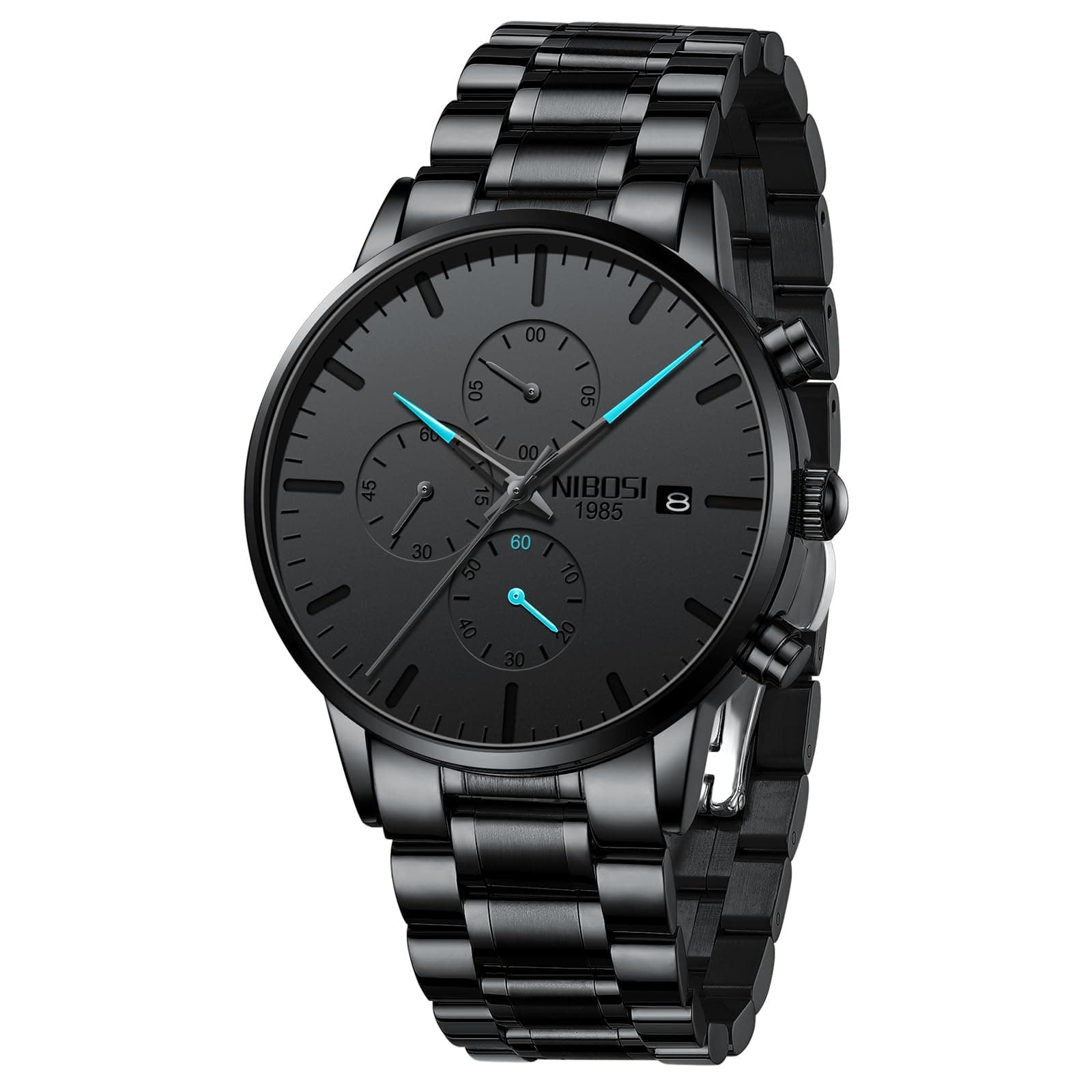 NIBOSI Men's Watches Analog Minimalist Black Dial Watches for Men Business Chronograph Military Casual Wrist Watches Stainless Steel Strap Date on Amazon.ae - Price Tracker