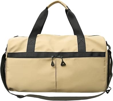 Qiccijoo Large Travel Duffel Bag for Men Women Sports Gym Bag Carry on Bag with Shoes Compartment and Wet Pocket,40L Weekend Overnight Luggage Bag Yoga Tote Bag(Brown) على أمازون - دليلك لأفضل العروض
