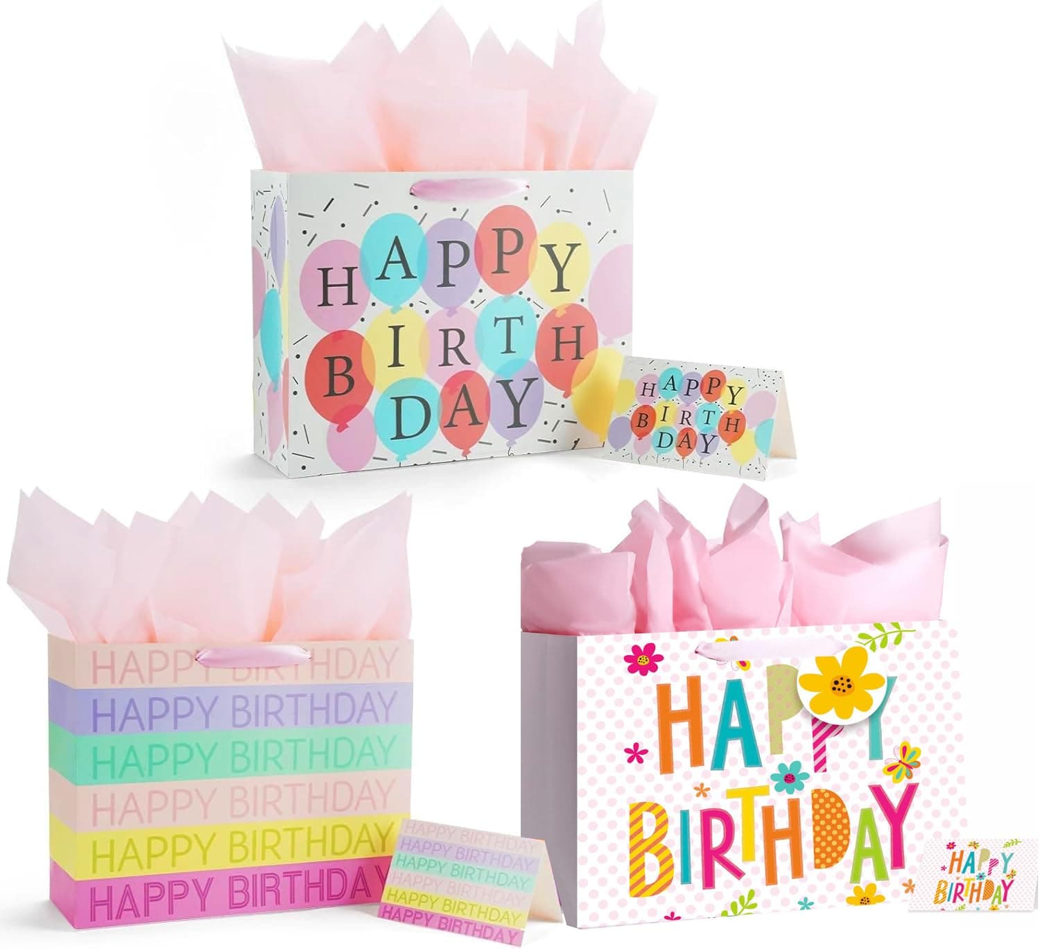 REVHQ 3Pcs 13" Large Birthday Gift Bag with Tissue Paper and Greeting Card, Gifts Bags with Handle for Women Girls, Gift Paper Bag for Party Festivals New Year Christmas Teacher's Day Present on Amazon.ae - Price Tracker