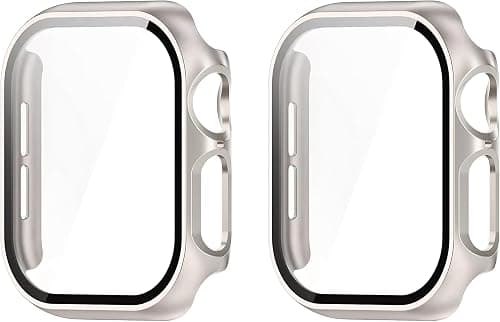 2 Pack Case with Tempered Glass Screen Protector for Apple Watch Series 10 Series 11 42mm, Smooth Touch, High Protection, Full Screen Shield, Easy Installation, Starlight على Amazon.ae - متتبع الأسعار