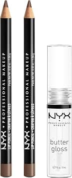 NYX PROFESSIONAL MAKEUP Slim Lip Pencil (Espresso) + Butter Gloss (Sugar Glass, Clear), 3-Pack Bundle - Best Deal Finder