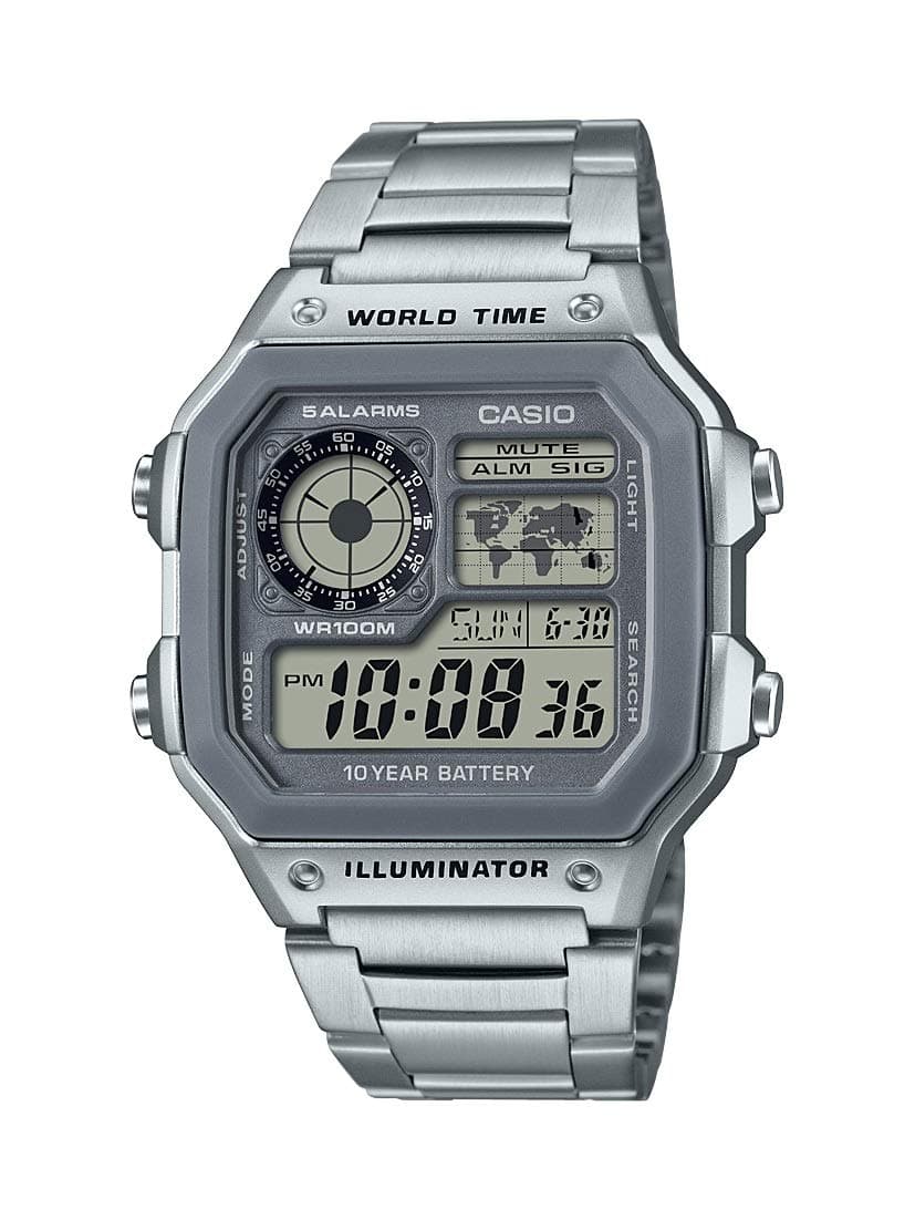 Casio AE1200WH Series | Men’s Digital Watch | 100M WR | Multi Alarms | 100 SEC Stopwatch | Countdown Timer | World Map for World Time | LED Light | LC Analog Display | 10 Year Battery on Amazon.ae - Price Tracker