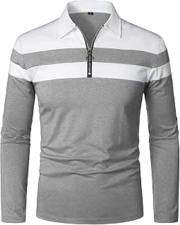 YTD Men's Long Sleeve Polo Shirts Quarter-Zip Casual Slim Fit Lapel Neck Basic Designed Cotton Shirts - Best Deal Finder