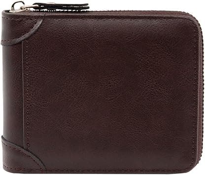 LJCZKA Mens Leather Zipper Wallet RFID Large Capacity Bifold Multi-card Holder Wallets Coin Cash Purse with ID Window, Coffee, One Size, Classic on Amazon.ae - Price Tracker