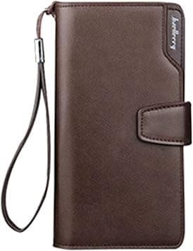 Men's Leather Wallet Long Card Holder Large Capacity with Coin Pocket Zipper inside Strings beside Trifold Rfid Blocking and Iphone Black and Brown Present boyfriend father Baellerry on Amazon.ae - Price Tracker