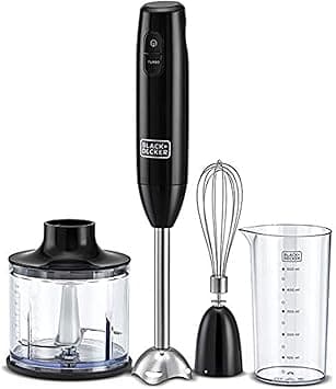 BLACK+DECKER Hand Blender, 600W, 600ml Chopping Bowl, 500ml Beaker, Stainless Steel Blades, Dual Speed, 3-in-1 Functionality, Anti-Slip, Perfect for Blending, Chopping, Whisking, Black - HB600-B5 on Amazon.ae - Price Tracker