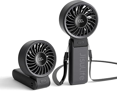 JISULIFE Handheld Fan Life7,Powerful Portable Fan with LED Display[19.5Hrs Max Cooling]5000mAh,150°Folded,5 Speeds,Lanyard; 3-IN-1 Hand/Desk/Neck Fan,Travel Essentials Gifts for Women,Men(Black) على Amazon.ae - متتبع الأسعار