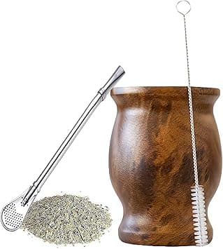 ELECDON Yerba Mate Tea Cup, Stainless Steel Double Walled Easy Wash Household Insulation Cup, Mate Gourds for Yerba Mate Loose Leaf Drinking with Bombilla Straw, Wood Grain Color, 230 Ml on Amazon.ae - Price Tracker