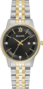 Bulova Ladies' Classic Diamond Two-Tone Gold Stainless Steel 3-Hand Calendar Date Quartz Watch - Best Deal Finder