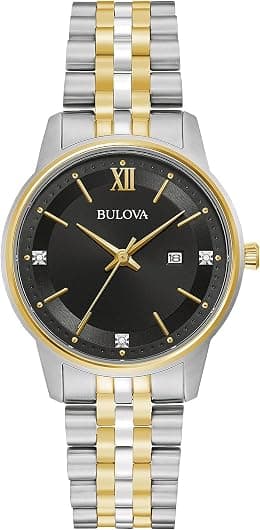 Bulova Ladies' Classic Diamond Two-Tone Gold Stainless Steel 3-Hand Calendar Date Quartz Watch - Best Deal Finder