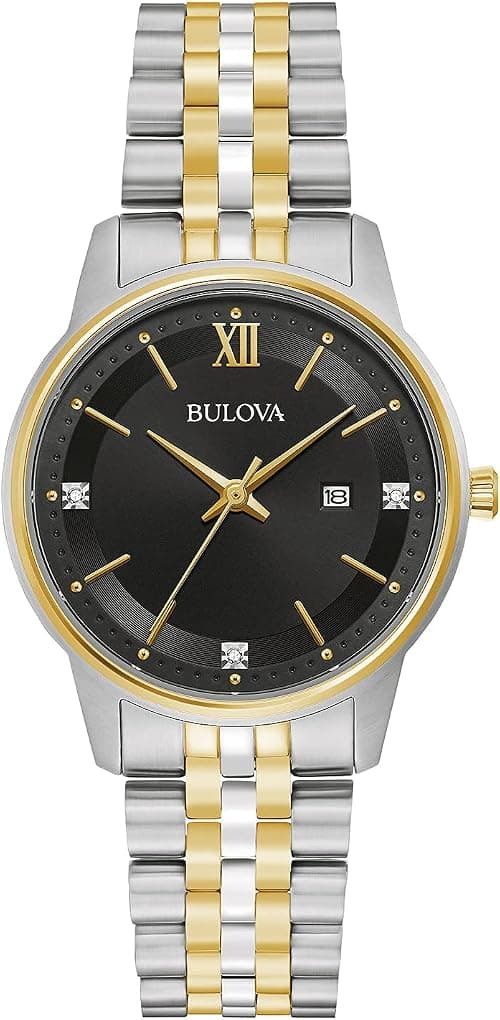 Bulova Ladies' Classic Diamond Two-Tone Gold Stainless Steel 3-Hand Calendar Date Quartz Watch على Amazon.ae - متتبع الأسعار