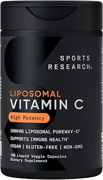 Sports Research® High Potency Liposomal Vitamin C Supplement 1000 mg – Certified Vegan, Non-GMO, Gluten Free | Antioxidant & Immune Support | Ascorbic Acid Vitamin C | 180 Liquid Veggie Capsules - Best Deal Finder