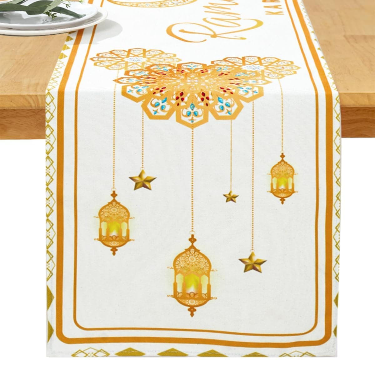 Eid Mubarak Table Runner Decorations,White and Gold Ramadan Mosque Lattern Happy Holiday Kitchen Dining Table Decor for Home Party Supplies 13 x 72 Inch on Amazon.ae - Price Tracker