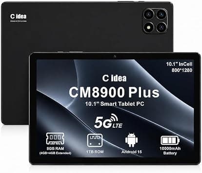 C idea 10.1" Tablet CM8900 Plus, 8GB RAM + 1TB Storage, Android 15, 5G LTE, 10000mAh Battery, Dual Camera, WiFi, Black on Amazon.ae - Price Tracker