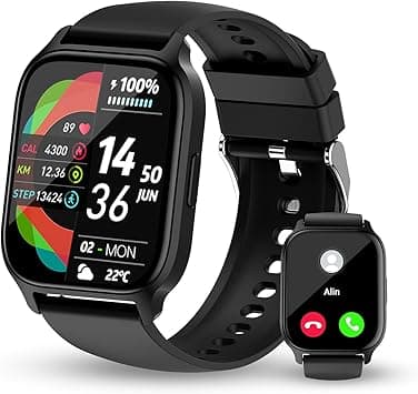 Smart Watch for Women Men, 1.85'' HD Touch Screen Fitness Tracker with Bluetooth Answer/Make Call, IP68 Waterproof with Heart Rate Sleep Monitor 100 Sports Modes for Android iOS (Black-1) on Amazon.ae - Price Tracker