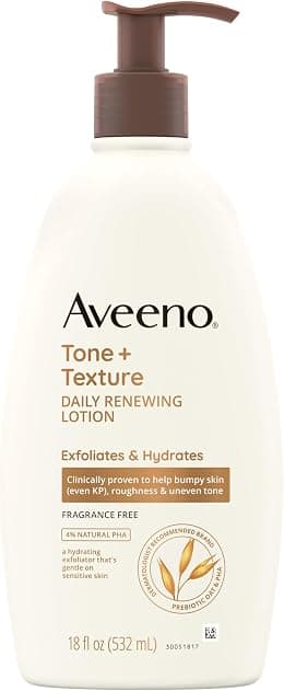 Aveeno Tone + Texture Daily Renewing Body Lotion With Prebiotic Oat, Gently Exfoliates & Hydrates Sensitive Skin, Rough Skin, Fragrance-Free, Fl. Oz, 18 Ounce (Pack of 1) - Best Deal Finder