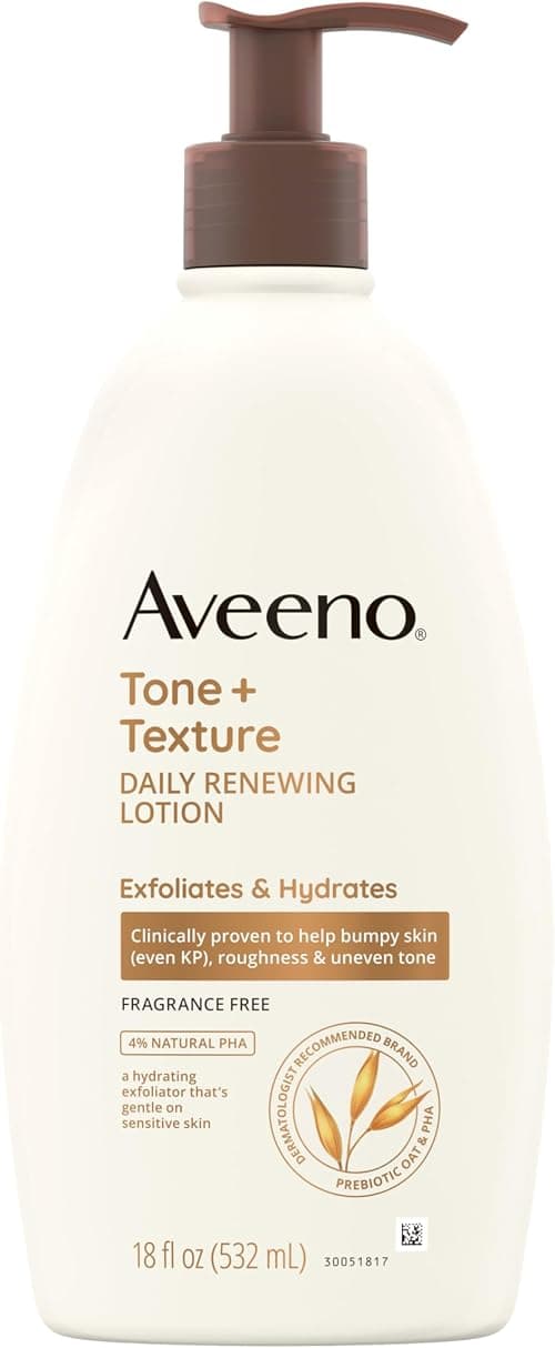 Aveeno Tone + Texture Daily Renewing Body Lotion With Prebiotic Oat, Gently Exfoliates & Hydrates Sensitive Skin, Rough Skin, Fragrance-Free, Fl. Oz, 18 Ounce (Pack of 1) on Amazon - Best Deal Finder