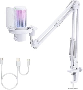 FEELWORLD VM1 White Gaming PC USB Microphone Condenser Mic with Noise Cancellation Mute RGB Light, Computer Accessories for Gamer YouTube Twitch Podcast Streaming Recording Online Chat PS4 PS5 على Amazon.ae - متتبع الأسعار