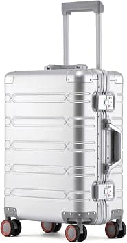 20 Inch All Aluminum Suitcase, Airline-Approved Carry-On, Zipperless Hard Shell with TSA Dual Locks & 360° Silent Spinner Wheels (Silver, 20inch) on Amazon - Best Deal Finder
