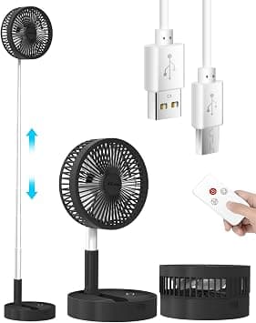 AICase Stand Fan,Folding Portable Telescopic Floor/USB Desk Fan with 7200mAh Rechargeable Battery,4 Speeds Super Quiet Adjustable Height and Head Great for Office Home Outdoor Camping-Black على Amazon.ae - متتبع الأسعار