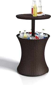 Keter Pacific Rattan Style Outdoor Cool Bar Ice Cooler Table Garden Furniture - Brown - متتبع أسعار Amazon.sa