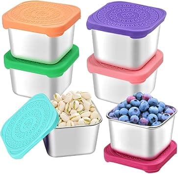 HTEVW - 6 Pack 6 oz Stainless Steel Kids Containers Easy Open Leakproof Metal Snack Containers with Silicone Lids, Stackable Lunch Box - Amazon.ae Price Tracker