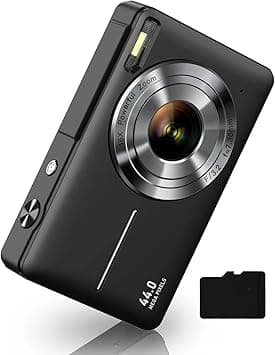 CAMKORY Digital Camera, FHD 1080P Kids Camera 44MP Point and Shoot Digital Cameras with 32GB SD Card, 16X Zoom, Two Batteries, Lanyard, Compact Small Camera for Kids Boys Girls, Black on Amazon.ae - Price Tracker