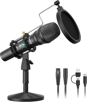MAONO USB/XLR Podcast Dynamic Microphone, Studio Mic Kit with Volume Control, Shock Mount, Pop Filter, Ideal for Vocal, Instruments Recording, Voice Over, Live Streaming (HD300T) على Amazon.ae - متتبع الأسعار