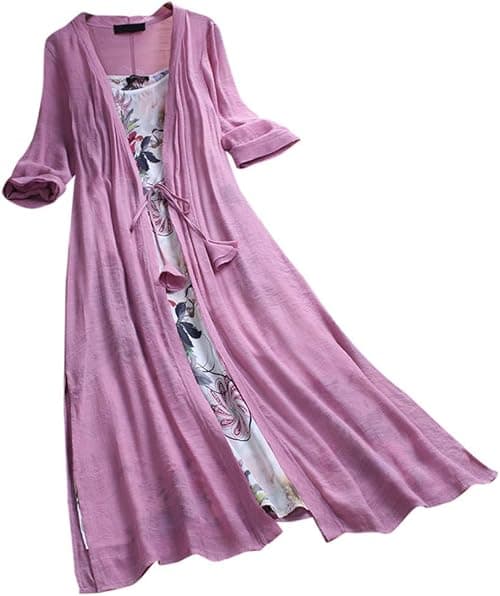 Women Casual Striped Print Sleeveless Dress Crew Neck Linen Pocket Long Dress on Amazon.ae - Price Tracker