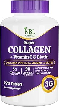 NBL Natural Super Collagen Tablets – 270 Tablets – Collagen Type 1 & 3 with Vitamin C & Biotin – 3g Per Serving – Supports Hair, Skin, Nails & Joint Health – 90 Servings - Amazon.ae Price Tracker