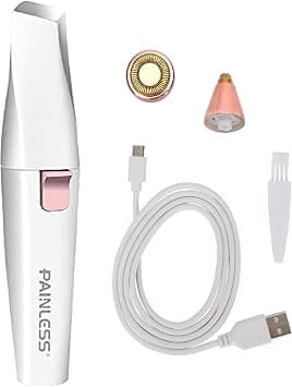 Painless 2 in 1 Rechargeable hair removal trimmer for women with Replaceable Heads, upper lip hair remover for women Eyebrow Razor face trimmer (PL202) (White) على Amazon.ae - متتبع الأسعار