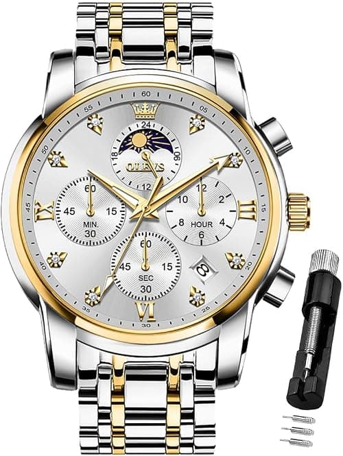 OLEVS Watch for Men Diamond Business Dress Analog Quartz Stainless Steel Waterproof Luminous Date Two Tone Luxury Casual Wrist Watch on Amazon.ae - Price Tracker