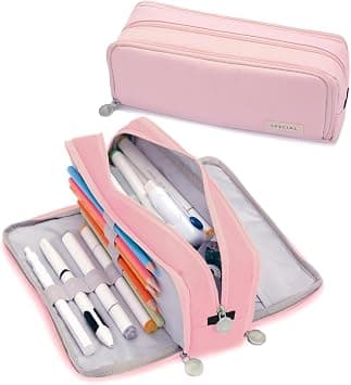 Pencil Case, Large Capacity Aesthetic Pencil Pouch with Durable Zipper, Marker Pen Case for Women & Men, Adults Portable Storage Organizer Bag for College, Office, Travel (Pink) - Best Deal Finder