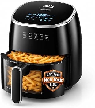 INALSA Air Fryer for Home|5.5 liter Capacity|Visible Window & Internal Light|1600 W with Smart AirCrisp Technology|6-In-1 Appliance With 8 Preset Menu & Digital Display (Tasty fry DW5.5) Black on Amazon - Best Deal Finder