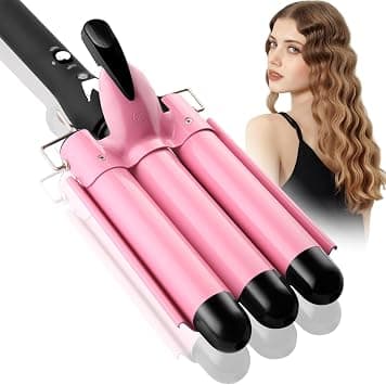 3 Barrel Curling Iron, 1 inch Crimper Hair Tool,Crimping Waver for Women Beach Waves with Two Temperature Settings, Pink on Amazon.ae - Price Tracker