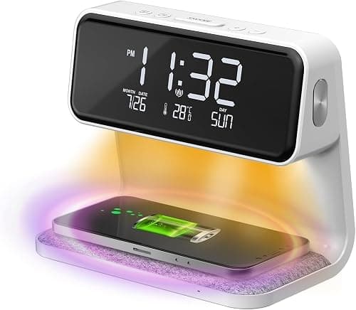 Alarm Clock with Wireless Charging,Bedside Touch Lamp Alarm Clocks Bedrooms Night Light Dimmable LED Display Fast Wireless Charger Station Wireless Charging, Alarm, USB Charger, Dimmable,(White) على Amazon.ae - متتبع الأسعار