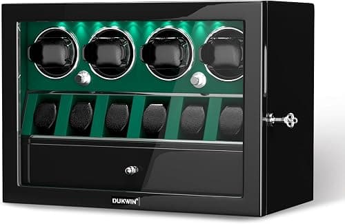 DUKWIN Watch Winder for 2/4/6/8 Automatic Watches Rotator Watch Winder Box | with Key Lock, 3/6 Extra Watch Storages,4 Rotation Modes, LED Light, Super Quiet Motor, Spring Watch Pillows for Men＆Women on Amazon.ae - Price Tracker