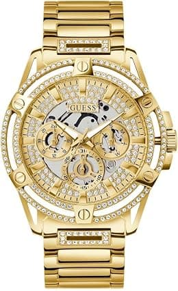 GUESS US Men's Gold-Tone Rhinestone Cut-Through Watch - Best Deal Finder
