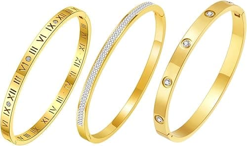 Set of 3 - 18K Gold Plated Bracelet Set for Women Love Friendship Bangle with Cubic Zirconia Stones Stainless Steel Bracele, Wedding Party Valentine's Day Birthday Gifts for Her Girlfriend on Amazon.ae - Price Tracker