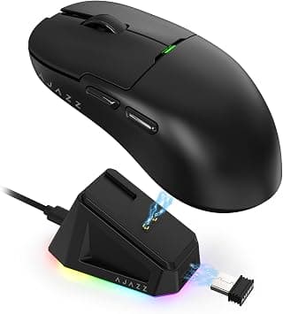 Ajazz AJ159 Dual Mode 2.4G/USB-C 56g Lightweight Gaming/Office Mouse with PAW3395 Sensor, 5 Programmable Buttons Up to 26KDPI with Magnetic Charging Dock for PC/Laptop/Win/Mac (Black) - Best Deal Finder