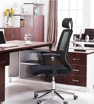 Cuisine Art Office Chair, Comfort Ergonomic Height Adjustable Desk Chair with Lumbar Support Backrest & Headrest and Armrest 80X70X125Cm Black on Amazon.ae - Price Tracker