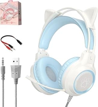 Noise Cancelling Headphones, Removable Cat Ear Headphones, RGB Backlight Headphones Gaming Headset with 2M Cable for Tablets Computers Game Controllers & Mobile Phones etc. (blue) on Amazon - Best Deal Finder
