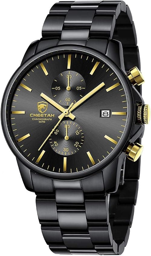 GOLDEN HOUR Fashion Business Mens Watches with Stainless Steel Waterproof Chronograph Quartz Watch for Men, Auto Date on Amazon.ae - Price Tracker