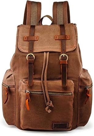 GEARONIC 21L Vintage Canvas Backpack Leather Rucksack Knapsack 15inch Laptop Tote Satchel College Shoulder Hiking Bag on Amazon.ae - Price Tracker