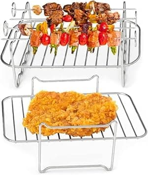 2PCS Air Fryer Rack, Multi-purpose Air Fryer Accessories, Stainless Steel Grilling Rack with 4 Skewers, Dual Air Fryer Rack for Barbecue, Roasting Oven, Air Fryer على Amazon.ae - متتبع الأسعار