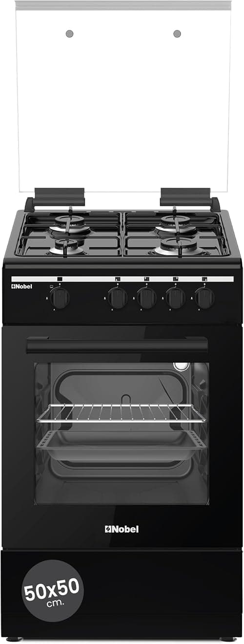 Nobel 50x50 Gas Cooker 4 Gas Burner, Gas Oven & Gas Grill, FFD Protection, Stainless Steel Lid, 5 Knob Control, Manual Button Ignition, 49.8 x 54.7 x 86 cm, Black, Made In Turkey NGC5000BK على Amazon.ae - متتبع الأسعار