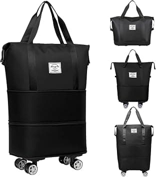 Expandable Travel Bag, Foldable Rolling Duffle Bags with Wheels, Travel Duffle Bag Large Weekend Bag, Large Capacity Dry Wet Separation Carry on Bag Lightweight Suitcases for Men Women (Black) on Amazon.ae - Price Tracker