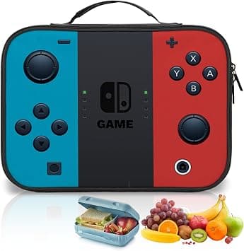 Boys Lunch Box, Game Style Blue Red Insulated Lunch Bag, Oxford Cloth Reusable Cool Bag, Portable Lunchbox for Boys Men with Comfortable Handle, Ideal for School Picnic Camping Outdoor Playdates على Amazon.ae - متتبع الأسعار