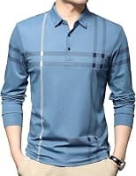 Mens Casual Striped Long Sleeve Collared T Shirt Polo Shirts - Best Deal Finder